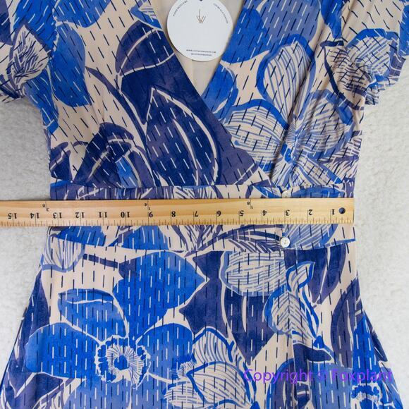 New! Lost + Wander Levka Floral Wrap Midi Dress blue, size‎ S - Picture 8 of 16